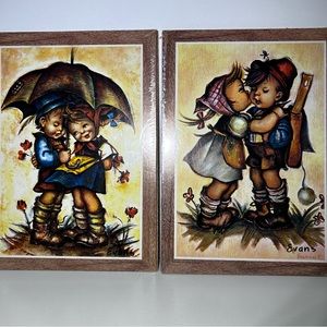 Vintage Wall Plaques Mid Century Modern Litho Print Hummel Evans Stapco USA